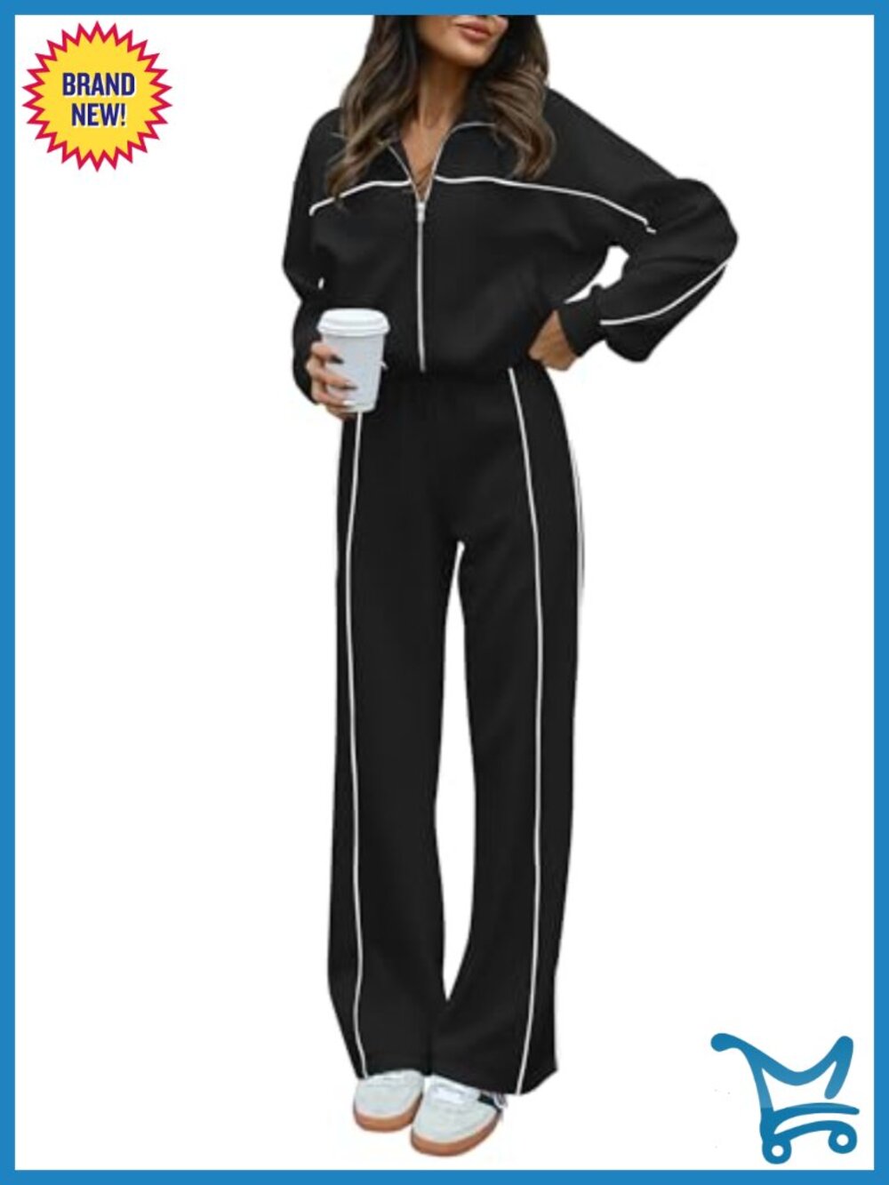 Women's 2 Piece Sweatsuit Set Zip Up Wide Leg Lounge Outfit